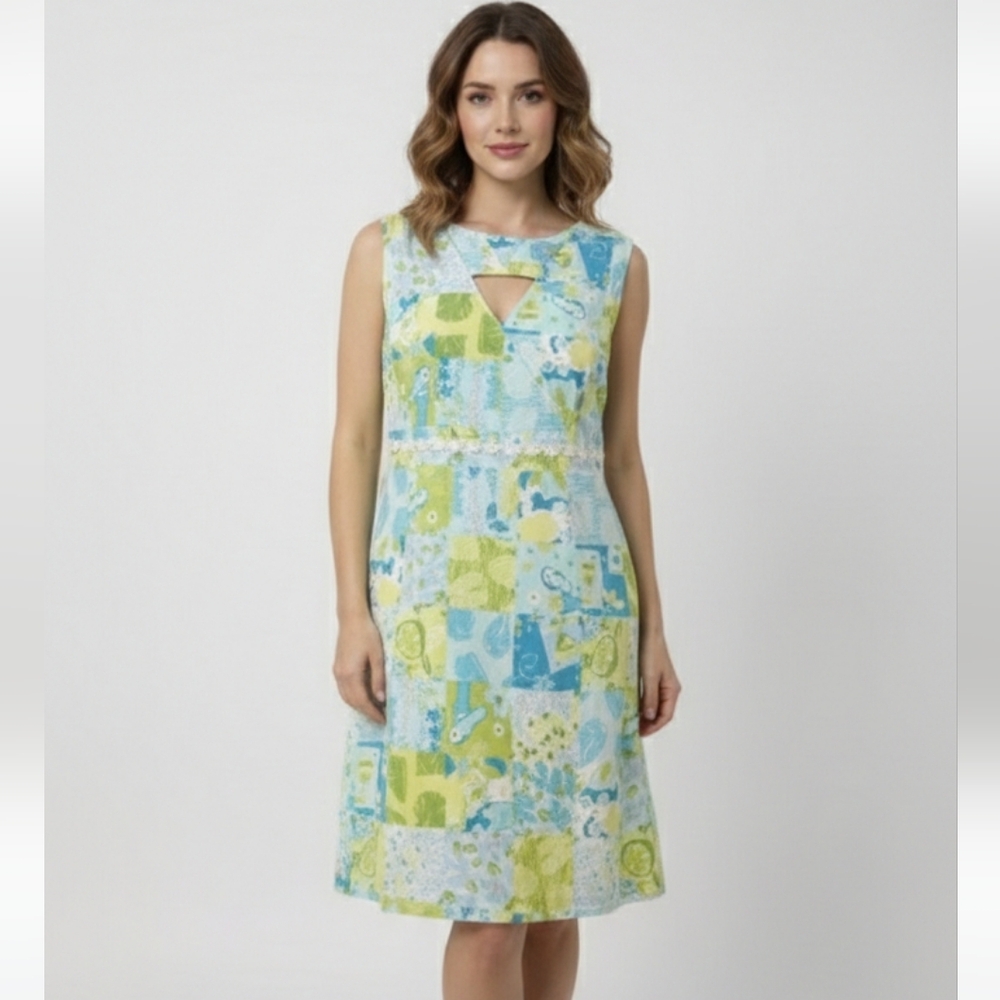 Tahiti Reef Club Blue Green Sleeveless Dress Tropical Beach Hawaiian Retro 1X